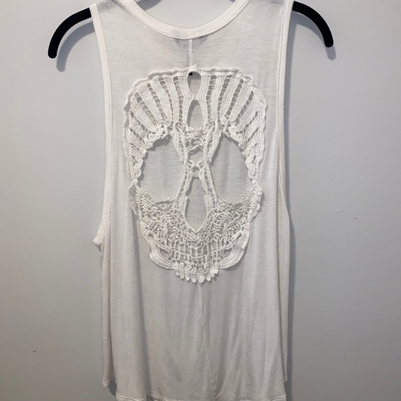 Edgy, White, skull lace back, tank top. - Picture 1 of 4